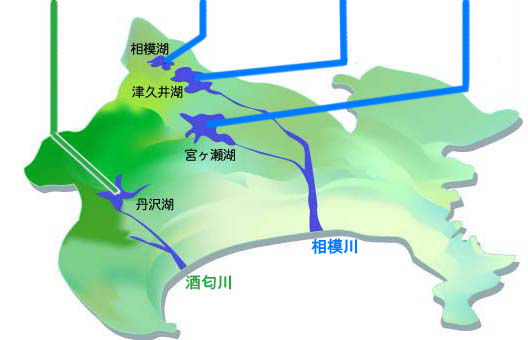 画像：神奈川県内のダムの位置概要図。